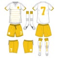 White and yellow short soccer jersey with sock mock up