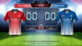 Soccer jersey mock-up team A vs team B, Digital timing scoreboard match vs strategy broadcast graphic template for presentation sc