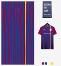 Soccer jersey pattern design. Blue vertical stripes pattern on red background for soccer kit, football kit, sports uniform. Vector Royalty Free Stock Photo