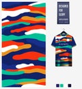 Soccer jersey pattern design. Fluid pattern on colorful background for soccer kit, football kit, sports uniform. T shirt mockup. Royalty Free Stock Photo