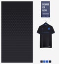 Soccer jersey pattern design. Geometric pattern on black background for soccer kit, football kit or sports uniform. T-shirt mockup