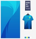 Soccer jersey pattern design. Wave pattern on blue background for soccer kit, football kit, sports uniform. T shirt mockup