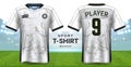 Soccer Jersey and Sportswear T-Shirt Mockup Template, Realistic Graphic Design Front and Back View for Football Kit Uniforms