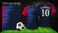 Soccer jersey and t-shirt sport mockup template, Graphic design for football kit or activewear uniforms