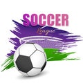 Soccer League concept with goal post, soccer ball, playing ground. Grunge background. Royalty Free Stock Photo