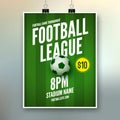 Soccer league flyer design template. Soccer poster invitation football sports
