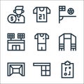 soccer line icons. linear set. quality vector line set such as strategy, soccer, football, scarf, football, football, soccer field