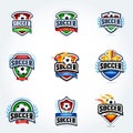 Soccer logo set. Football logotypes. Set of soccer football crests and logo template emblem designs, logotypes design concepts