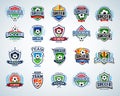 Soccer logo templates set. Football logotypes. Set of soccer football crests and logo template emblem designs.