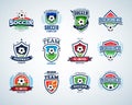 Soccer logo templates set. Football logotypes. Set of soccer football crests and logo template emblem designs.