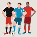 Soccer man team play football standing player ball flat drawing illustration