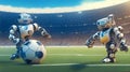 A soccer match with robots. Robots playing soccer. Generation AI