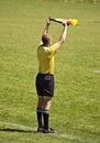 Soccer official with flag Royalty Free Stock Photo