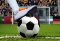 Soccer penalty kick with spectator cheering Royalty Free Stock Photo