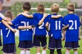 Soccer Penalty Kicks. Young Football Players. Young Boys Playing Tournament Soccer Match