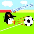 Soccer penguin super shot kick ball for child and kid cartoon illustration flat