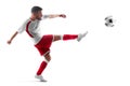 Professional soccer player in action. Isolated in white background Royalty Free Stock Photo