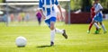 Soccer Player Action On Stadium. Youth Football Tournament Game Royalty Free Stock Photo