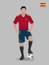 Soccer player with ball. Spain national football team. Vector illustration Royalty Free Stock Photo