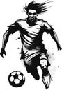 Soccer player on explosive grunge background ink style Royalty Free Stock Photo