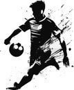 Soccer player on explosive grunge background ink style Royalty Free Stock Photo