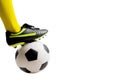 Soccer player feet kicking soccer ball Royalty Free Stock Photo