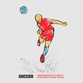 Soccer player heading the ball. Vector silhouette of a footballer jump and soccer ball. Vector outline of soccer player Royalty Free Stock Photo