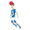 Soccer player heading the ball. Vector silhouette of a footballer jump and soccer ball. Vector outline of soccer player Royalty Free Stock Photo