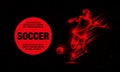 Soccer player hits the soccer ball. Abstract football player with fire effect. Vector Sport Background for banner Royalty Free Stock Photo