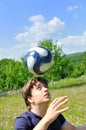 Soccer player juggling ball Royalty Free Stock Photo