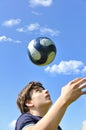 Soccer player juggling ball Royalty Free Stock Photo