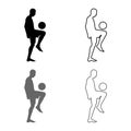 Soccer player juggling ball with his knee or stuffs the ball on his foot silhouette icon set grey black color illustration Royalty Free Stock Photo