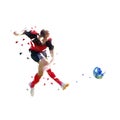 Soccer player kicking ball, isolated low polygonal geometric vector illustration. Team sport athlete