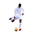 Soccer player kicking ball. European football player abstract po