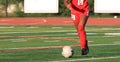 Soccer player kicking the ball on a free kick Royalty Free Stock Photo