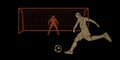 Soccer player kicking ball with Goalkeeper standing action