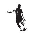 Soccer player kicking ball, isolated vector silhouette Royalty Free Stock Photo