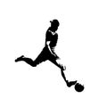 Soccer player kicking ball, isolated vector silhouette. Football, team sport Royalty Free Stock Photo