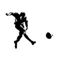 Soccer player kicking ball, isolated vector silhouette. Football, team sport Royalty Free Stock Photo