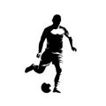 Soccer player kicking ball, isolated vector silhouette. Football, team sport Royalty Free Stock Photo