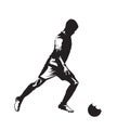 Soccer player kicking ball, isolated vector silhouette, ink draw Royalty Free Stock Photo