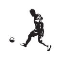 Soccer player kicking ball, isolated vector slhouette. Fooballer running with ball. Football, team sport Royalty Free Stock Photo