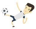 Soccer player kicking ball vector illustration.