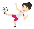 Soccer player kicking ball vector illustration.