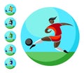 Soccer player kicks the ball. colored icon in a circle with sky and grass Royalty Free Stock Photo