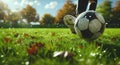 a soccer player kicks a ball on the field Royalty Free Stock Photo