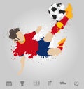 Soccer player kicks the ball with paint splatter design Royalty Free Stock Photo