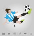 Soccer player kicks the ball with paint splatter design Royalty Free Stock Photo