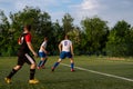 Soccer player kicks the ball.Soccer player takes a corner kick Royalty Free Stock Photo