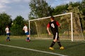 Soccer player kicks the ball.Soccer player takes a corner kick Royalty Free Stock Photo